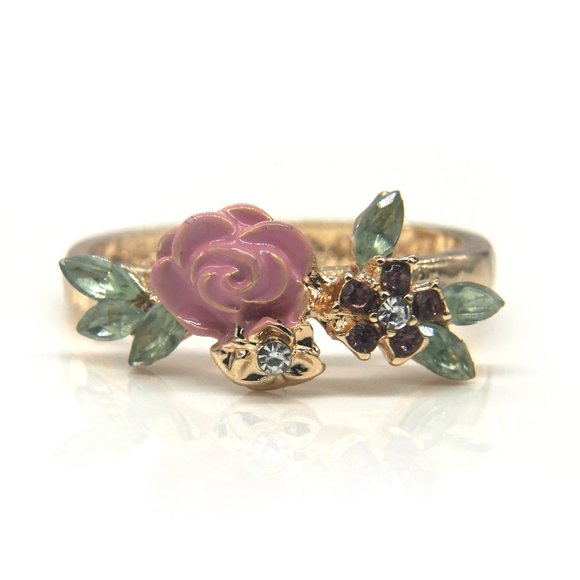 My Bead Emporium Jewelry - Enameled Pink Rose Gold Ring with Rhinestones